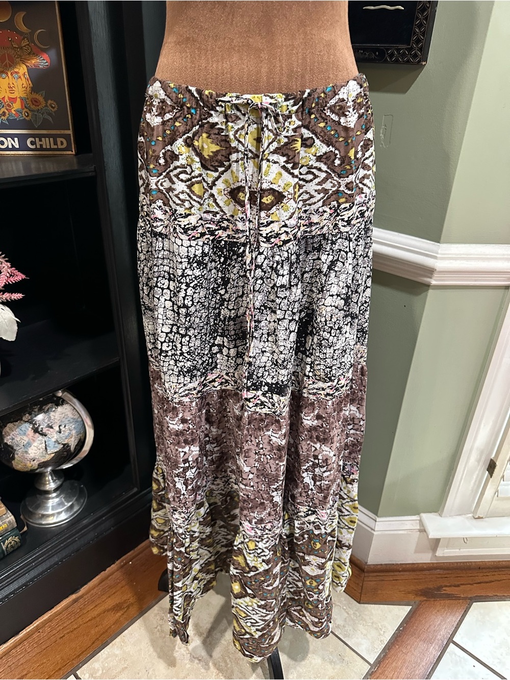 Chelsea & Violet Boho Maxi Skirt Mixed Paisley Floral Print Tiered Rayon Size Me